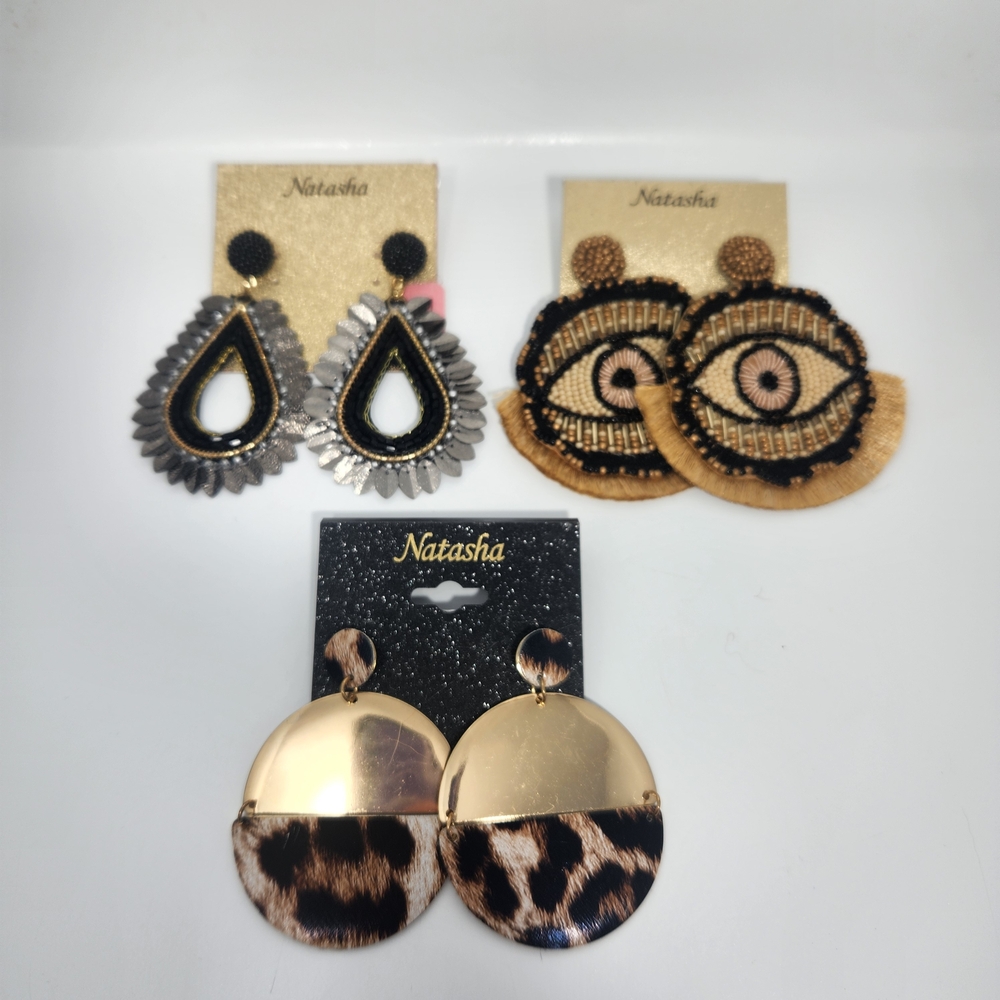 Natasha Couture Gold and Black Earrings Set